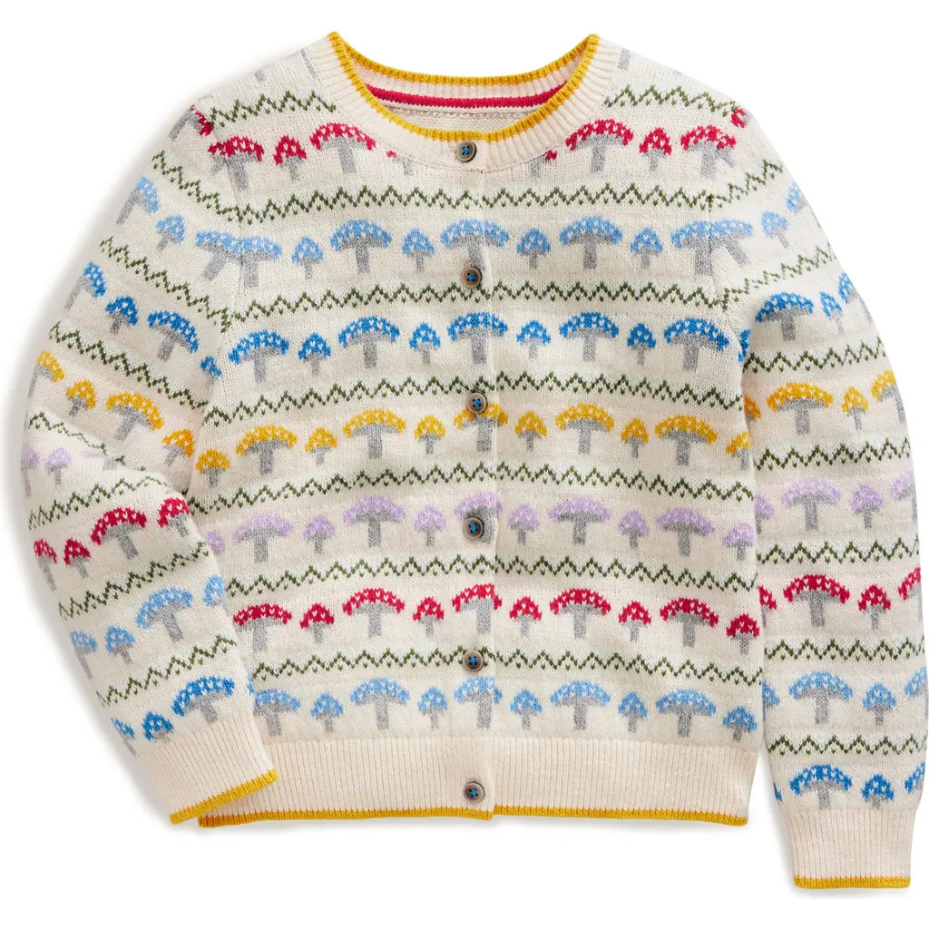 Mini Boden Kids' Edie Toadstool Fair Isle Cardigan in Ecru Toadstool Fair Isle at Nordstrom, Size 4-5Y | Nordstrom