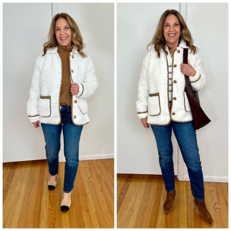 This classic barn jacket is a style that is casual and cozy.  I styled it with straight jeans a polo sweater and a turtleneck.  Tops and jeans all fit tts! 

#LTKsalealert #LTKSeasonal #LTKover40