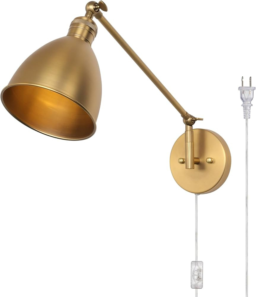 JIMUBEAM Vintage Swing Arm Wall Sconce, Plug in Cord with On/Off Switch Wall Mounted Lamp, Indust... | Amazon (US)