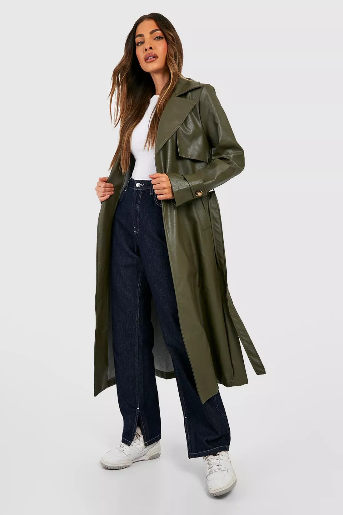 Jackets & Coats | Faux Leather Trench Coat | boohoo | Debenhams UK