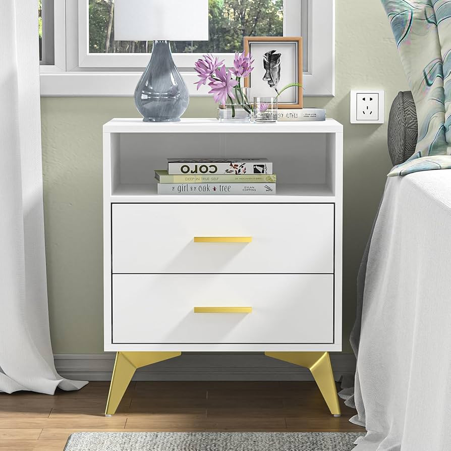Giluta White Night Stand with 2 Drawers,15.75" D x 19.7" W x 24" H Modern Nightstand for Bedroom,... | Amazon (US)
