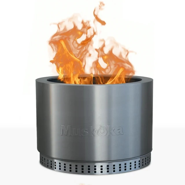 Muskoka 19.5" Stainless Steel Smokeless Wood Burning Fire Pit with Protective Cover | Walmart (US)