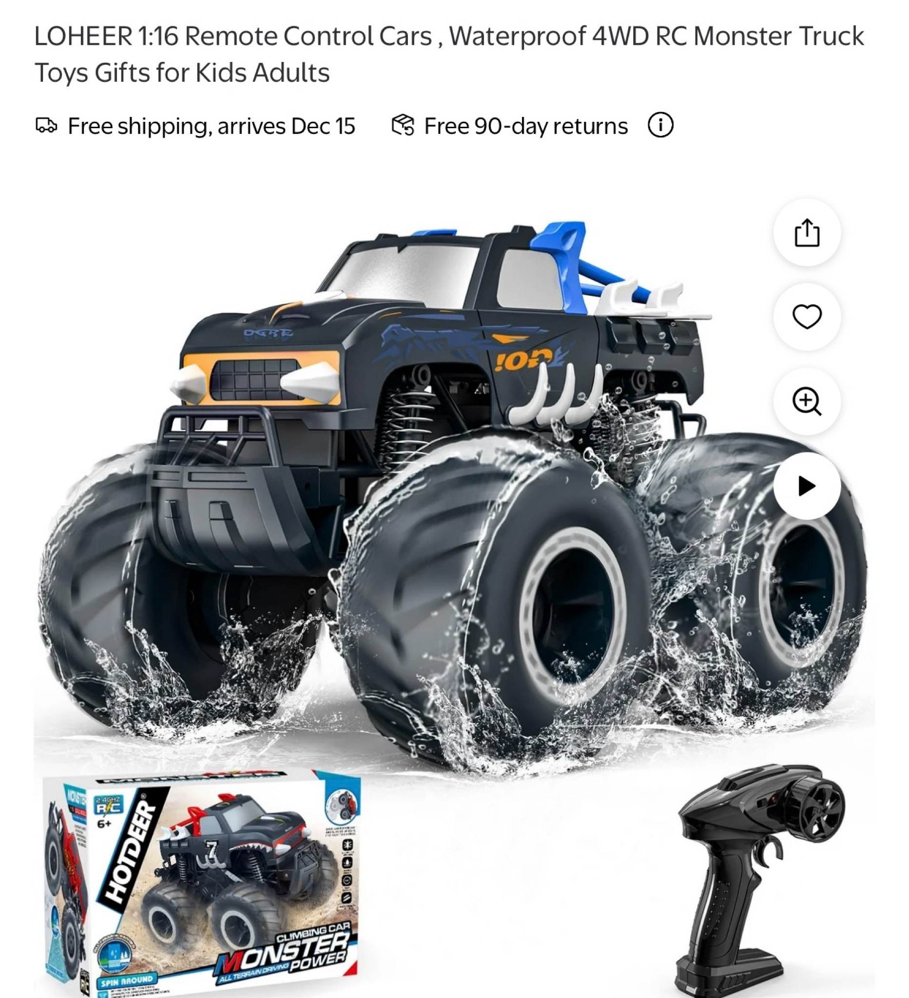 LOHEER 1:16 Remote Control Cars , Waterproof 4WD RC Monster Truck Toys Gifts for Kids Adults

#LTKSaleAlert #LTKGiftGuide #LTKKids
