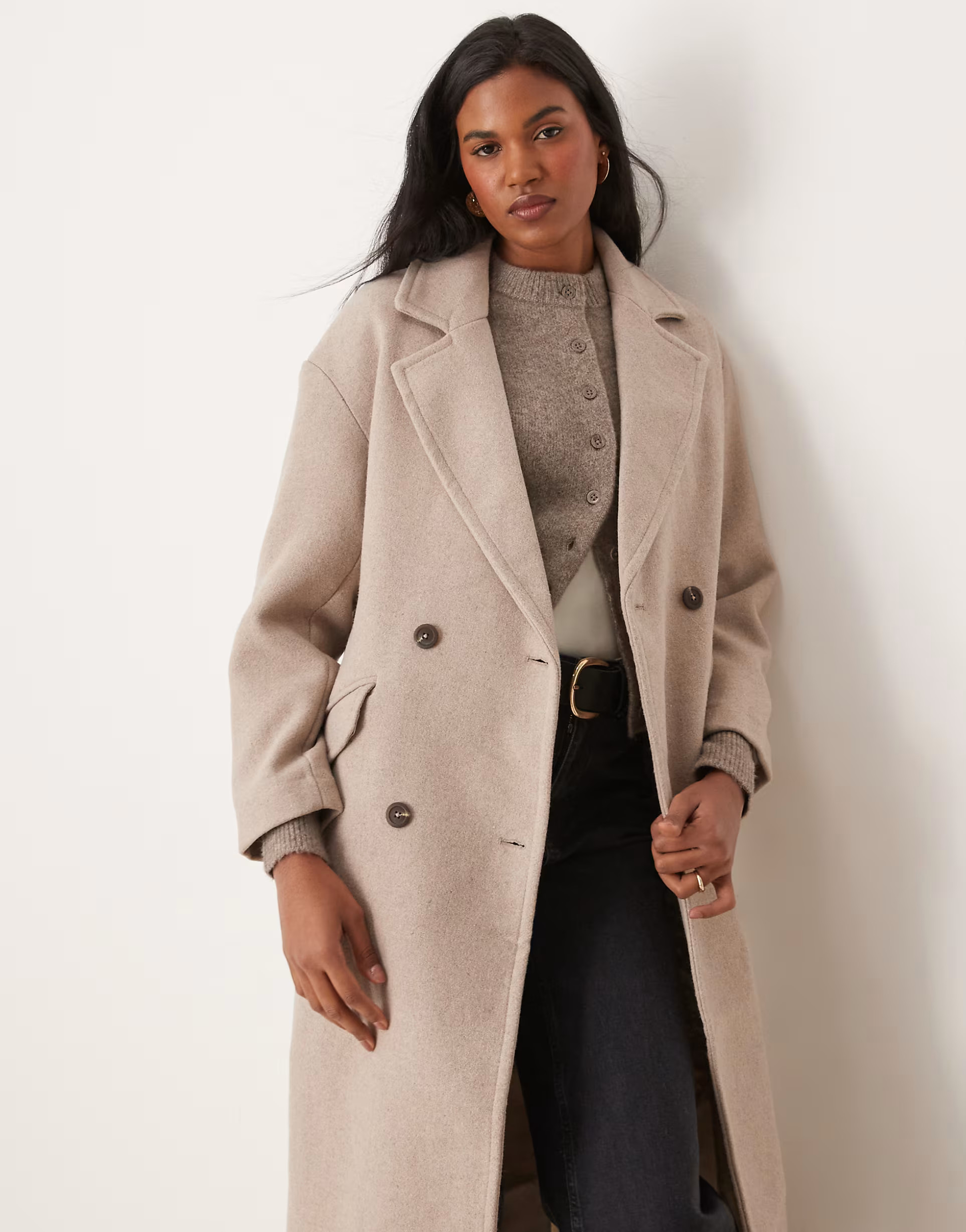 New Look – Locker geschnittener Mantel mit Gürtel in Nerzbeige | ASOS (Global)