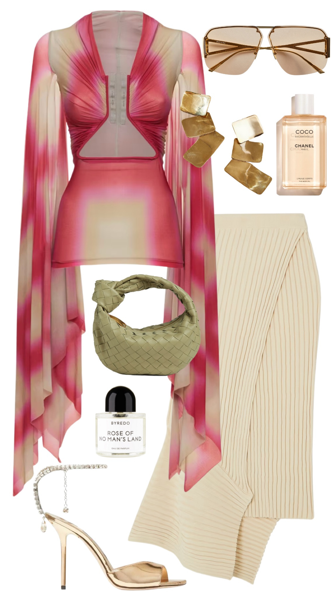 rick owens top 
stella mccartney skirt 
jimmy choo heels
bottega veneta bag + sunglasses 
byredo rose of no man’s land perfume 
anthropologie earrings 
chanel body oil 

#LTKstyletip #LTKFind #LTKSeasonal