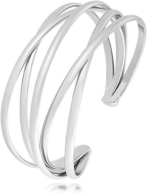 FUTIMELY Boho Chunky Cuff Bracelet for Women,Gold/Silver/Rose gold Multi-layer Cross Wire Bangle ... | Amazon (US)