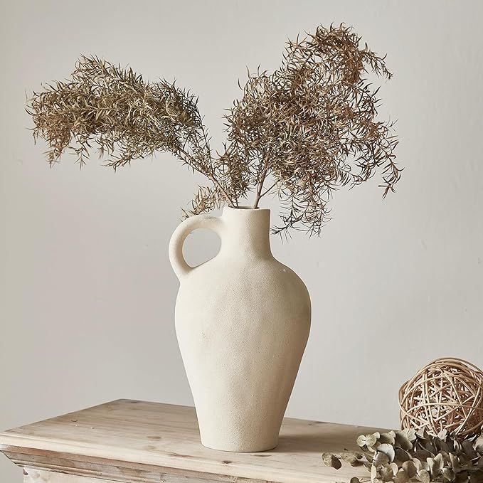 Ceramic Rustic Vase Farmhouse Decor: Beige Pitcher Vase with Handle Vintage Large Flower Vases Te... | Amazon (US)