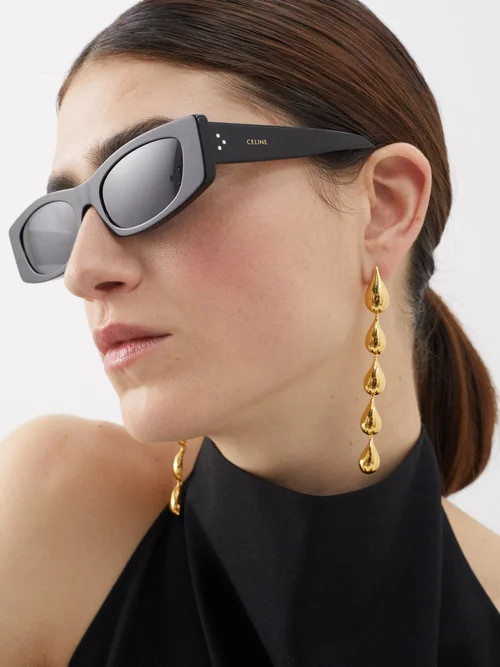 Celine Eyewear - Rectangular Acetate Sunglasses - Womens - Black Grey - ONE SIZE | Matches (US)