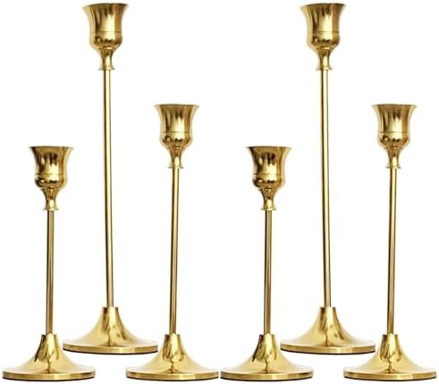 6PCS Brass Candlestick Holders Gold Candle Holders Taper Candle Holders Decorative for Thanksgivi... | Amazon (US)