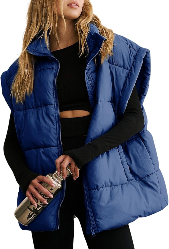 Dokotoo Women's Casual Winter Oversized Puffer Vest Stand Collar Flysleeve Insulated Padded Puffy... | Amazon (US)