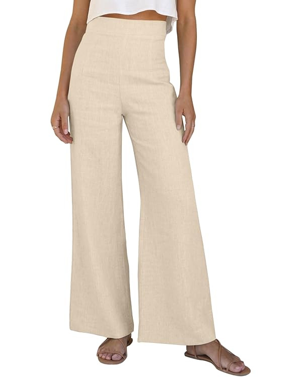 Vidiva Women Linen Wide Leg Pants Summer Elegant High Waist Loose Palazzo Pants Flowy Lounge Trou... | Amazon (US)