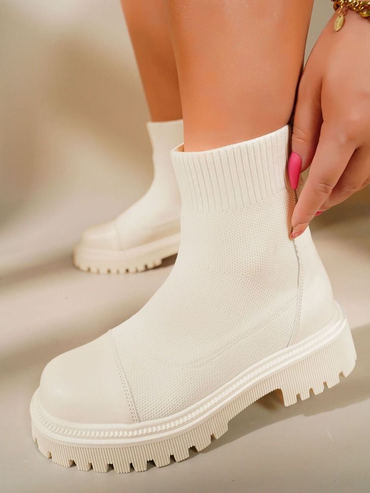 Minimalist Slip On Knit Boots | SHEIN