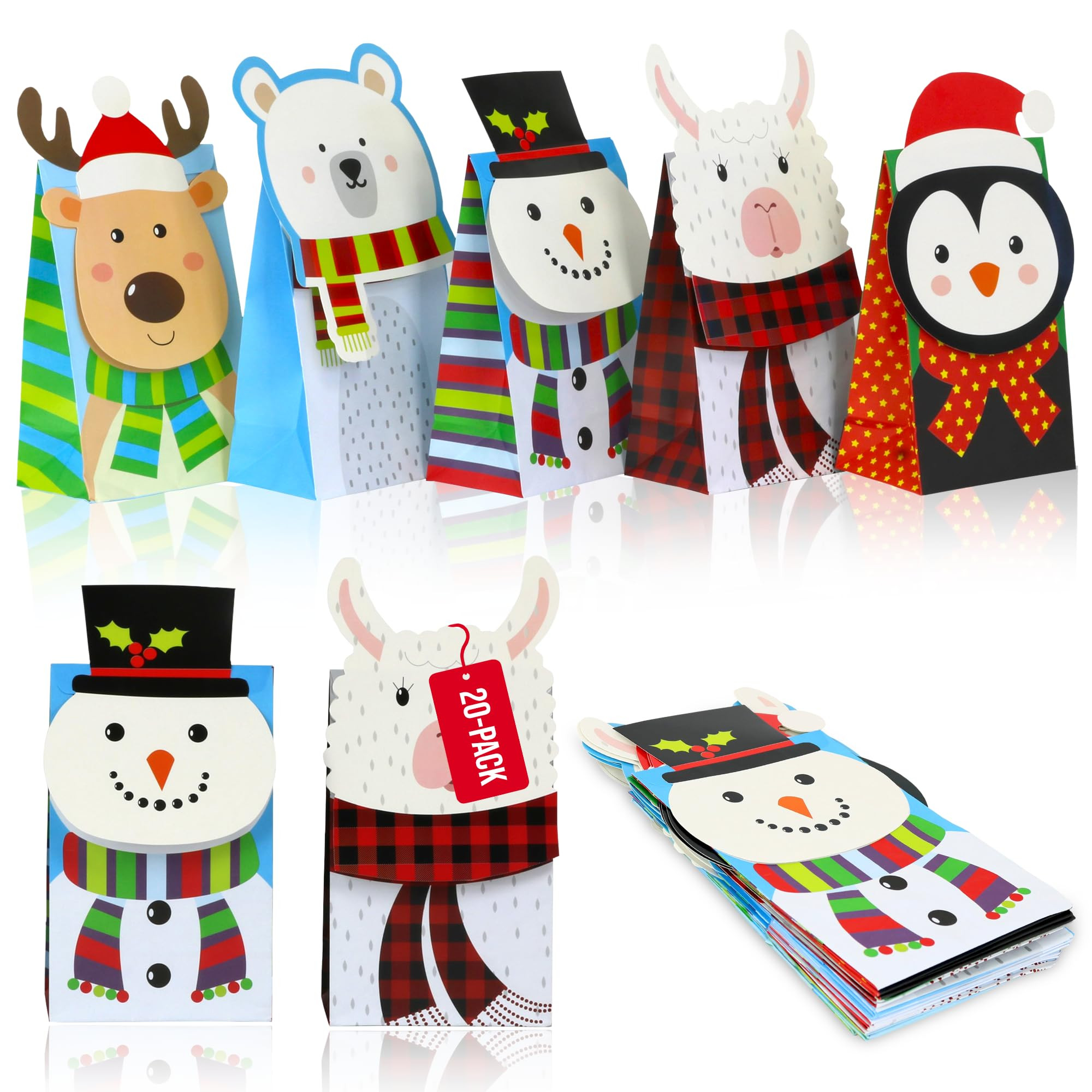 Iconikal Christmas Die-Cut Flip Over Gift Bags, 20-Count - Cute Holiday Treat Bags with Festive A... | Amazon (US)