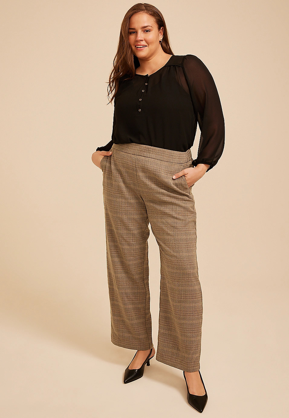 Maurices Plus Size Women's Plaid Menswear Wide Leg Pants | Maurices