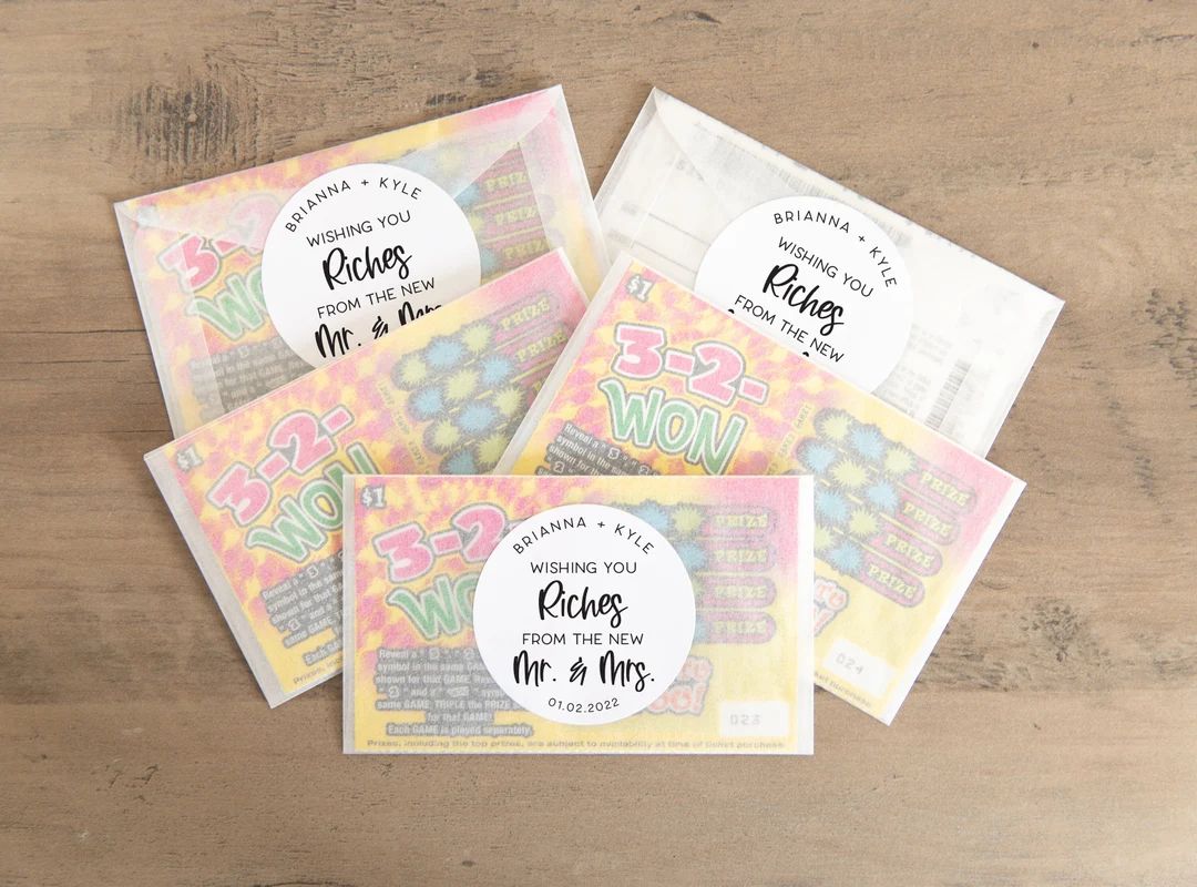 Wishing You Riches from the New Mr & Mrs, Lotto Favor Stickers, Wedding Lotto Ticket Favors, Scra... | Etsy (US)