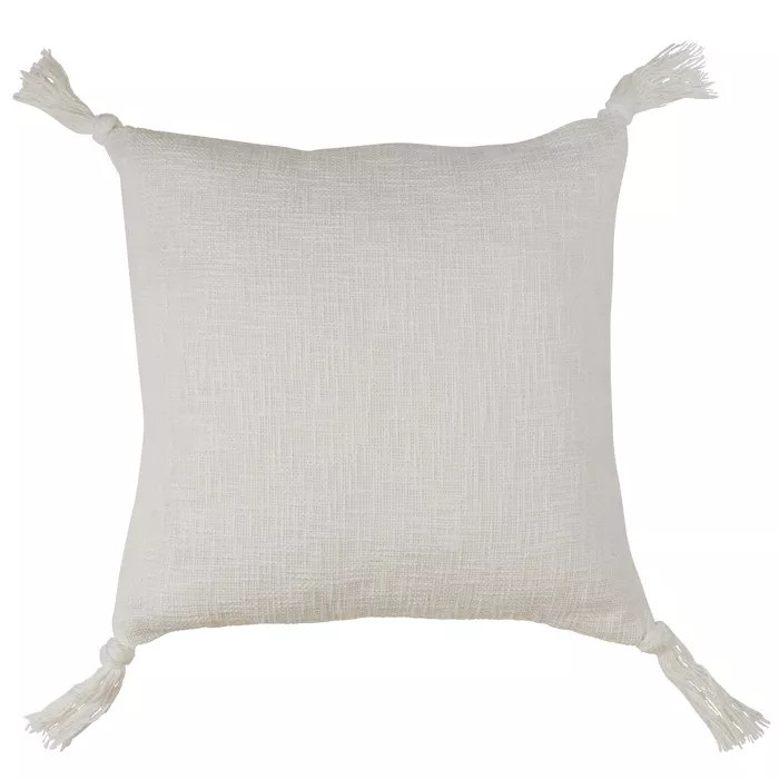 Solid Tasseled Oversize Square Throw Pillow Cream - Saro Lifestyle | Target