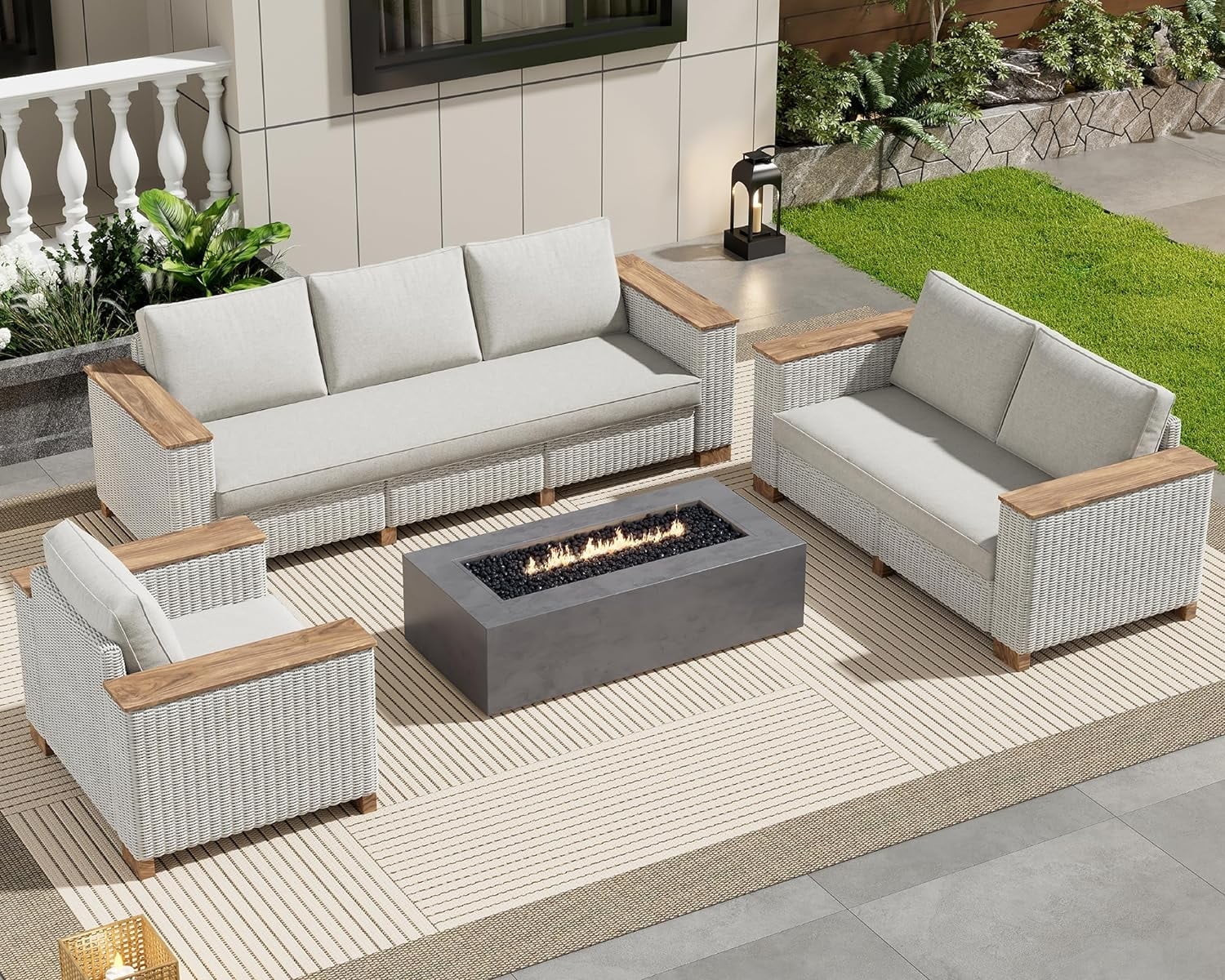 Jocisland Patio Furniture Set, 6 Piece Modular Rattan Outdoor Sectional Set with Washable Cushion... | Walmart (US)