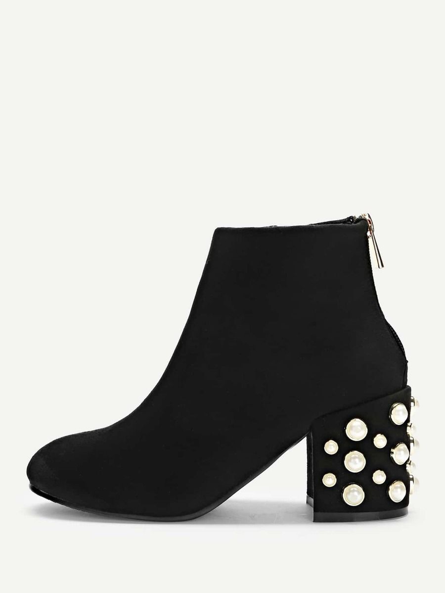 Faux Pearl Decorated Heel Boots | SHEIN