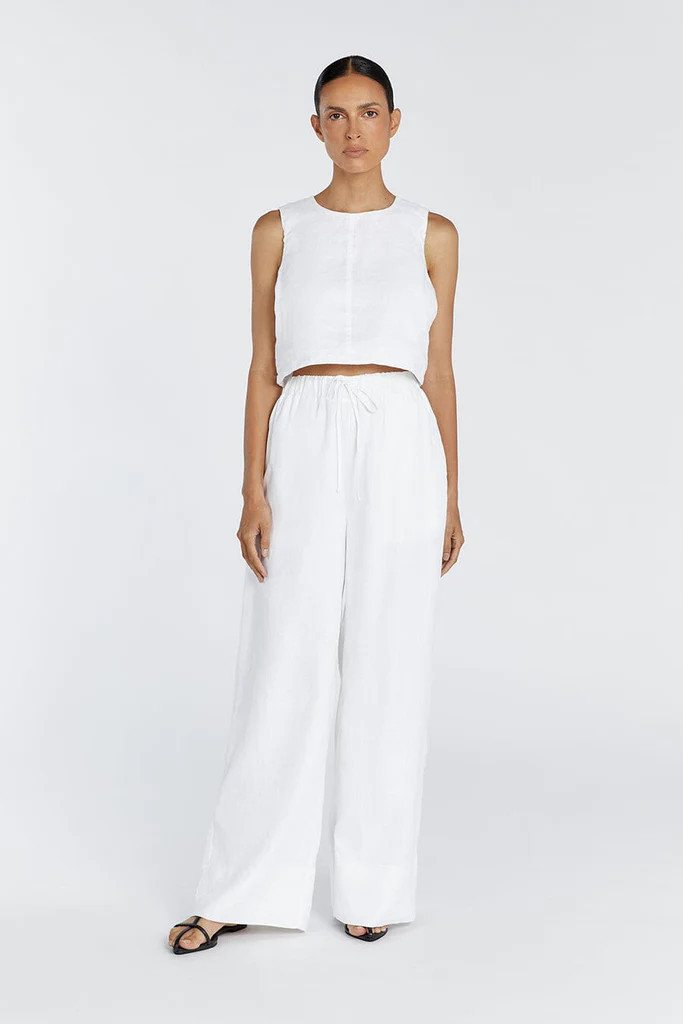GINA WHITE LINEN ELASTIC WAIST PANT | DISSH