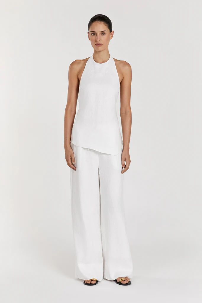 GINA WHITE LINEN ELASTIC WAIST PANT | DISSH