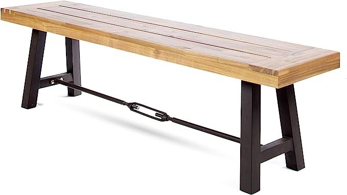 Christopher Knight Home Catriona Outdoor Acacia Wood Bench with Metal Accents, Teak Finish / Rust... | Amazon (US)