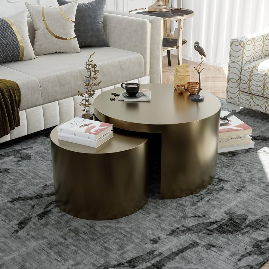 Nesting Coffee Table, Gold-Brushed Textured Coffee Table for Living Room, Brass Coffee Tables 2 i... | Amazon (US)
