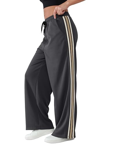 YIPINK Women's Wide-Leg Track Pants with Pockets - High Waist Athletic Pants, Quick-Dry Lightweight Straight Leg Pants Gray | Amazon (US)