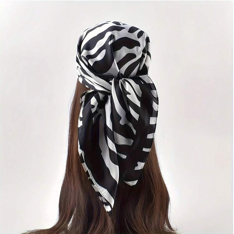1pc Vintage Zebra Print Satin Square Scarf - Gentle Women's Headscarf, Suitable For Hair Accessories And Neck Accessories | Fashion Scarf, Headscarf | Multifunctional Towel, Polyester Fiber Silk Scarf | SHEIN