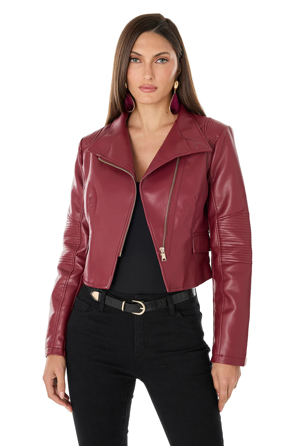 Katalina Moto Leather Jacket - Merlot | The Noli Shop