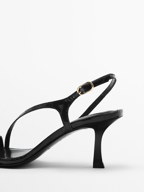 High-heel leather sandals with criss cross strap | Massimo Dutti (US)