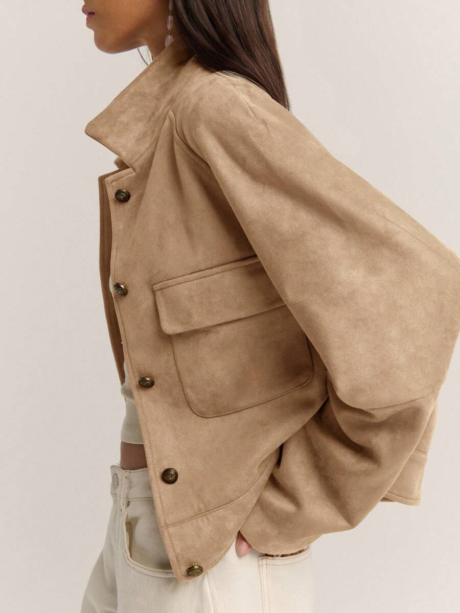 Nöista Suede-Look Utility Jacket With A Relaxed, Boxy Silhouette And Functional Pockets-An Elega... | SHEIN