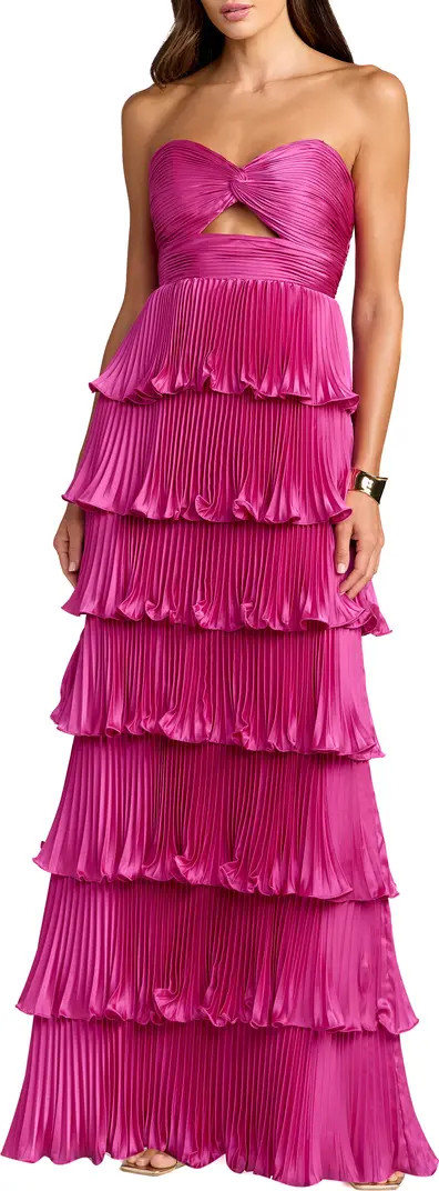 Mac Duggal Petite Pleated Charmeuse Strapless Tiered Ruffle Gown | Nordstrom | Nordstrom