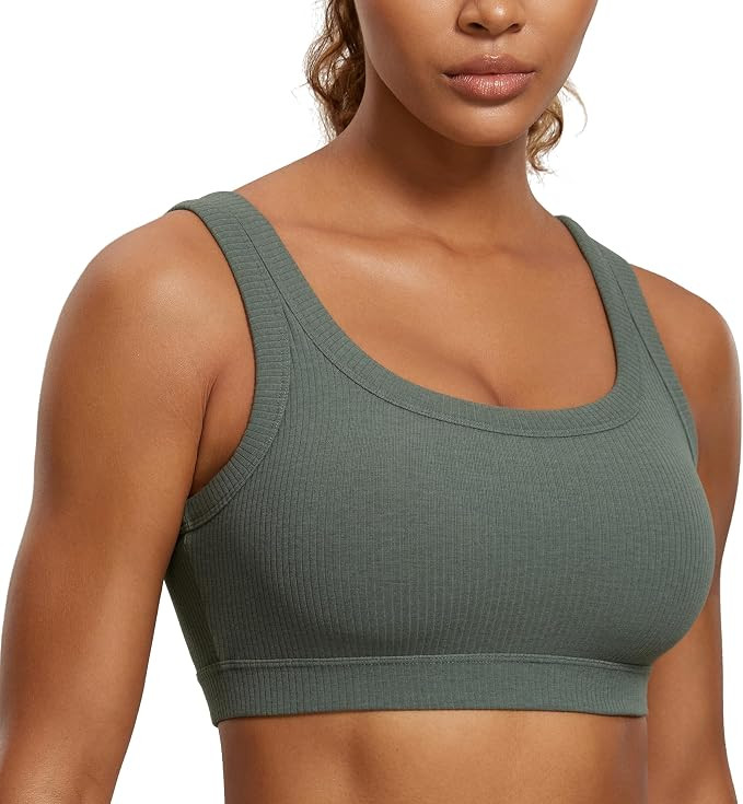 CRZ YOGA Ribbed Sports Bras for Women - U Back Wireless Medium Impact Padded Yoga Workout Cami | Amazon (US)