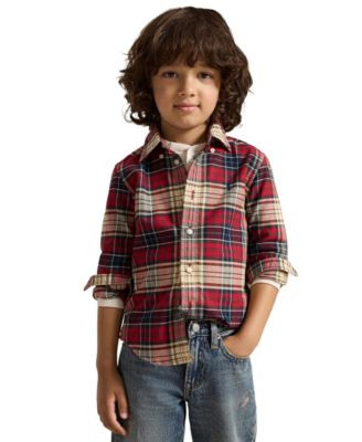 Polo Ralph Lauren Boys' 2T-7 Plaid Cotton Oxford Shirt - Red | Macy's