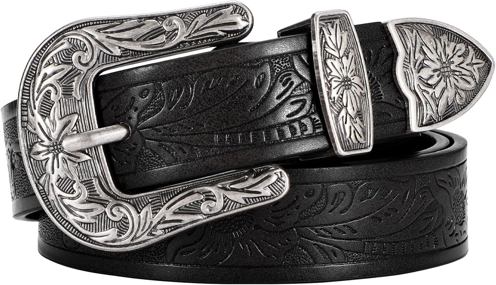 SANSTHS Western Belt For Women, Womens Cowboy Belt For Pants Jeans With Vintage Floral Carved Des... | Amazon (US)