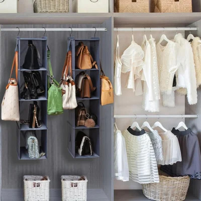 Hanging Purse Organizer Handbag Storage Bags Holder 2Pack 8 Shelves Keep Organized Grey | Wayfair North America