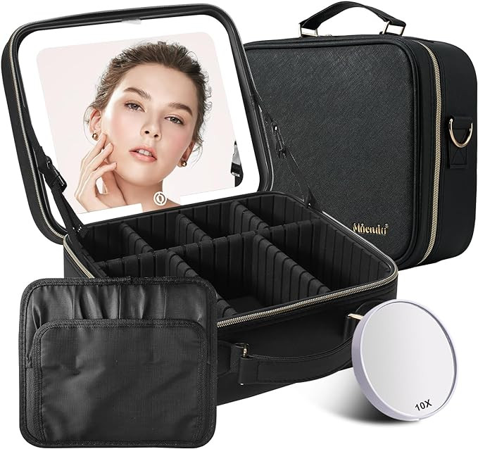 Mocado Travel Makeup Bag with LED Lighted Mirror,Travel Makeup Organizer,Makeup Case with 3 Color... | Amazon (US)