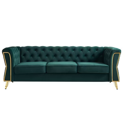 3-Seater Green Velvet Tufted Sofa with Wood Frame and Gold Metal Legs, 87 inch Long Modern Upholstered Couch for Living Room or Apartment-Koiai | Target