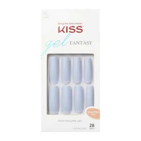 KISS Gel Fantasy Sculpted x-Long Square Glue-On Nails, Glossy Light Blue, ‘Attitude’, 28 Ct. | Walmart (US)