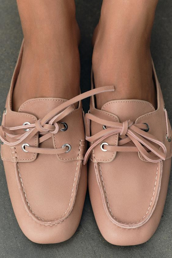 Zara - Leather Slingback Deck Shoes - Pink - 5 - Woman | Zara UK