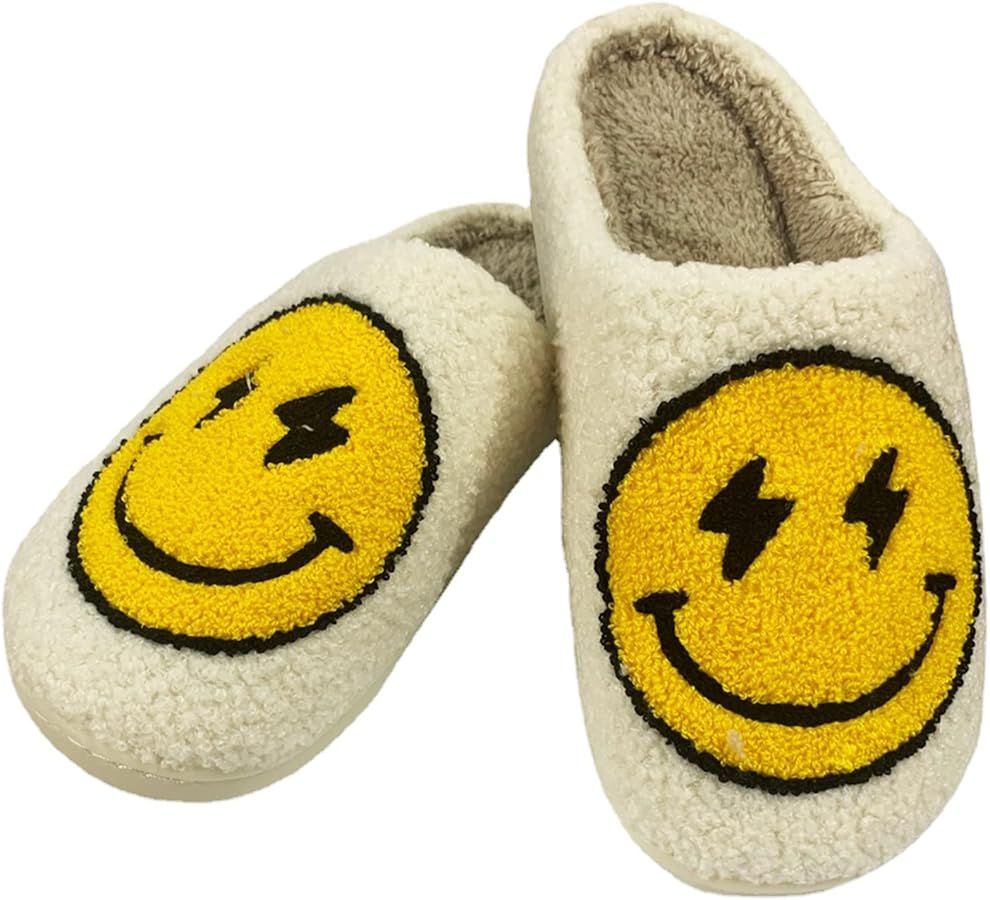 Lightning Smiley Face Slippers Soft Warm Home Non-Slip Cute Shoes Indoor Outdoor Plush Shoes for ... | Amazon (US)