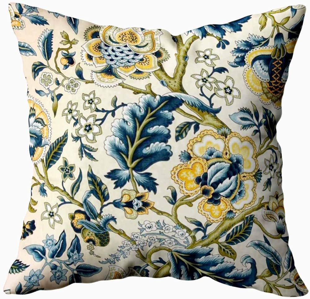 Shorping Good, Zippered Pillowcases 20X20Inch Throw Pillow Covers Floral Jacquard Print Blue Yell... | Amazon (US)