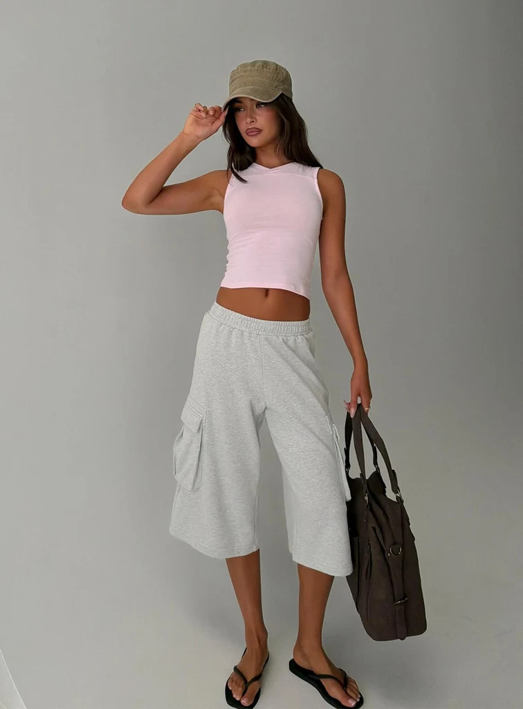 Harleah Wide Cargo Fleece Shorts Grey Marle | Princess Polly US