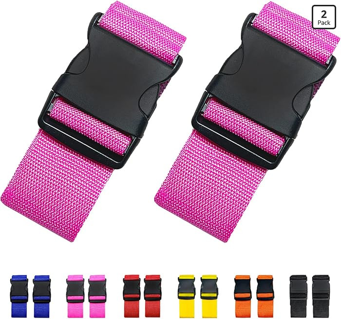2 Pack Suitcase Straps, Bright Color Adjustable Luggage Belts, TSA Approved (Pink) | Amazon (US)