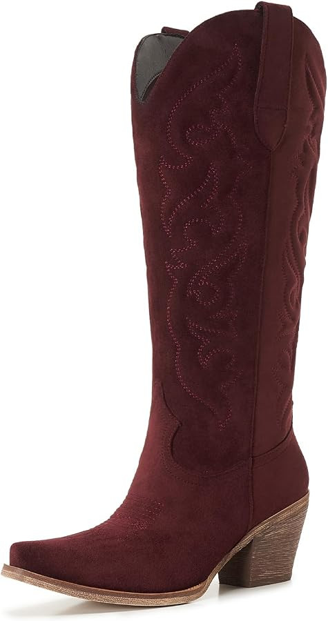 Suede Cowboy Boots for Women - Western Knee-High Cowgirl Boots with Classic Embroidery, Snip Toe,... | Amazon (US)