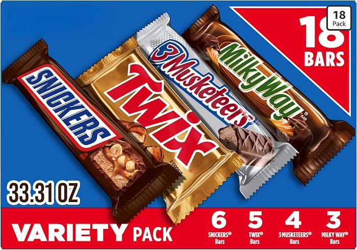 SNICKERS, TWIX, 3 MUSKETEERS, MILKY WAY Full Size Back to School Chocolate Bar Variety Pack, 18 c... | Amazon (US)