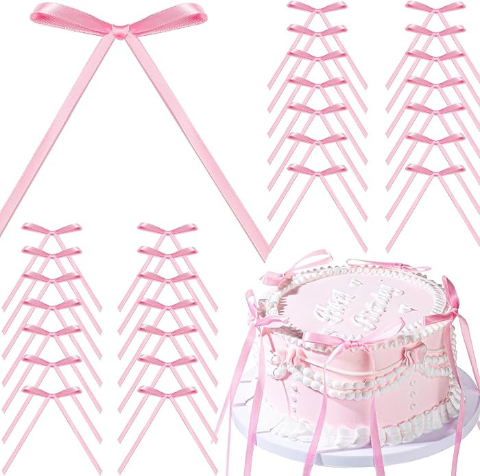 YGDZ Pink Bows for Cake, 30PCS Pink Bow Cake Topper, Ribbon Bowknot for Vintage Cake Decorating, ... | Amazon (US)