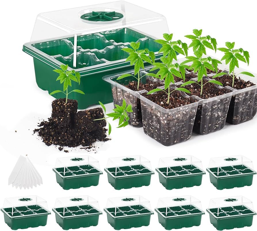 MIXC 10 Set Seedling Trays Seed Starter Kit, 60 Large Cells Mini Propagator Plant Grow Kit with H... | Amazon (US)