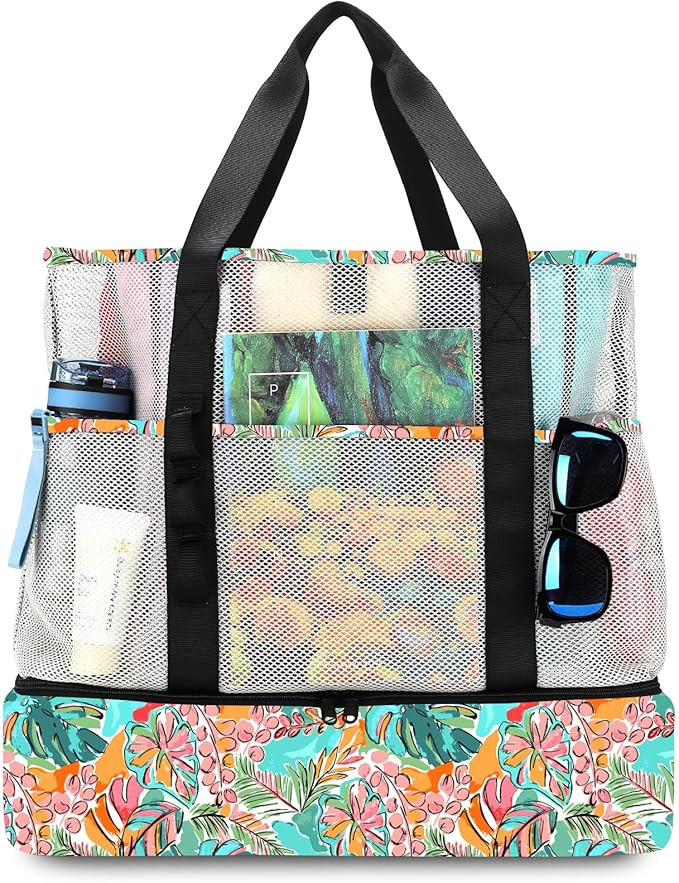 Beach Bag with Cooler,Mesh Beach Bags for Women Sandproof for Pool and Swimming Travel Daily with... | Amazon (US)