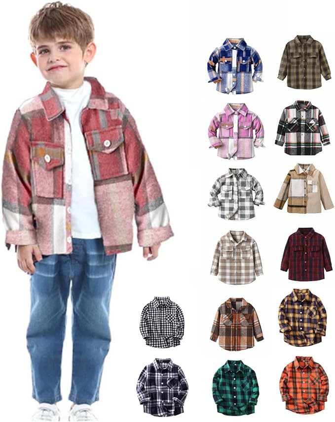 Kids Flannel Shirt Jacket Plaid Long Sleeve Button Down Shirt Top Toddler Baby Girls Boys Shirts ... | Amazon (US)